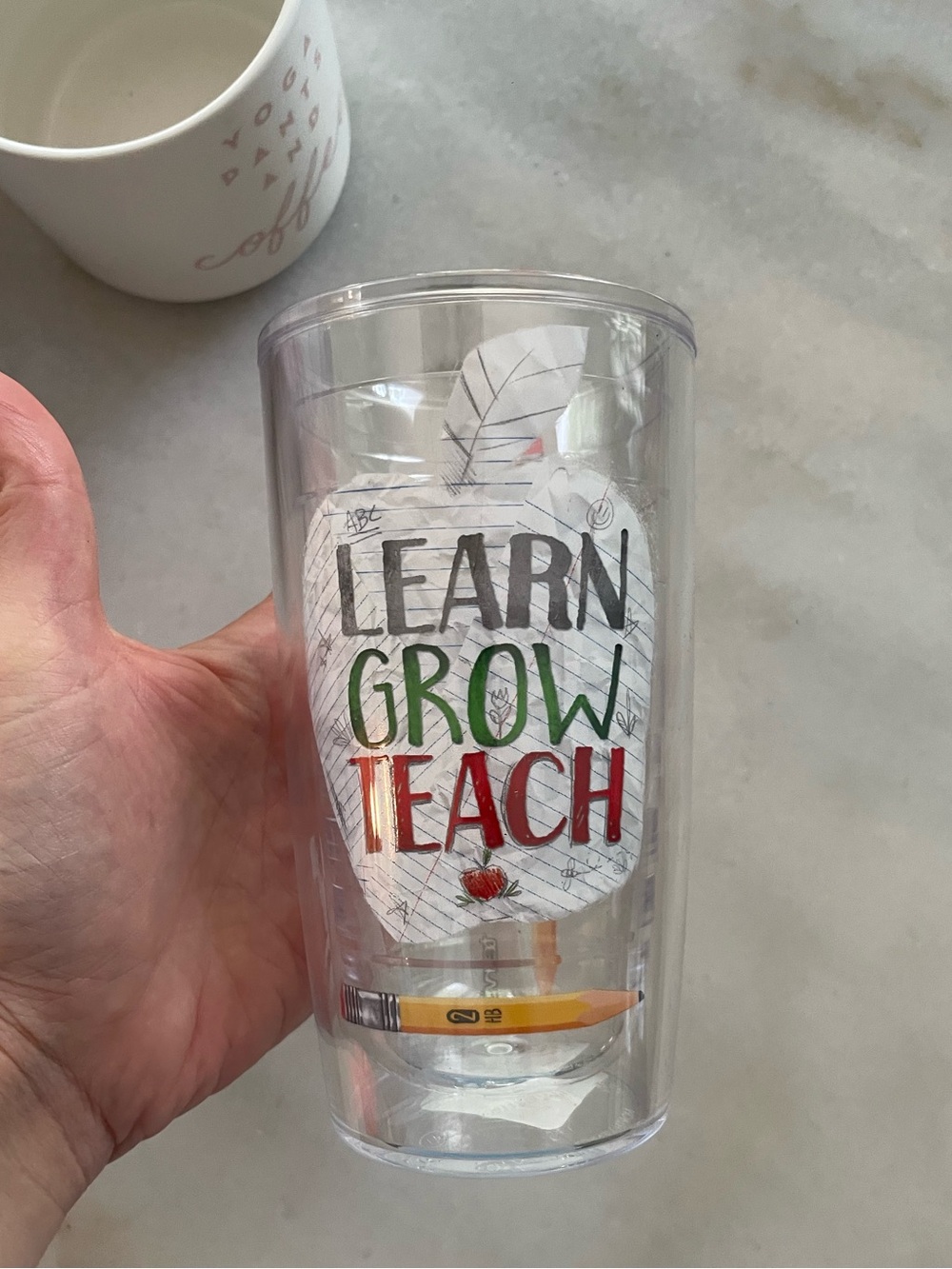 tervis Clear 'Learn Grow Teach' Tumbler with Green and Red Lettering